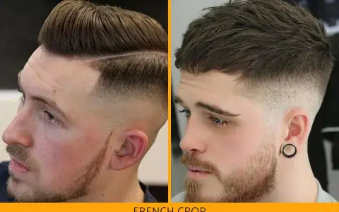 Dos hombres con un corte de pelo moderno, el "French crop", con degradado en los laterales y flequillo desordenado.