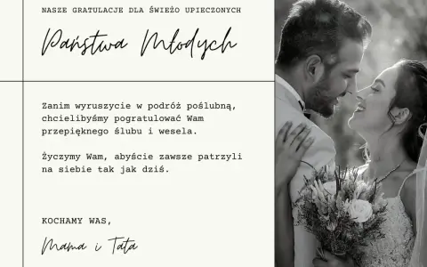 Gratulacje dla Państwa Młodych! Niech Wasza wspólna podróż będzie pełna miłości i radości. Wszystkiego najlepszego na nowej drodze życia!