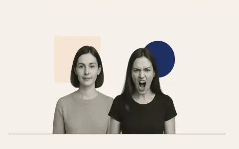 Dwie kobiety: jedna spokojna, druga krzycząca.