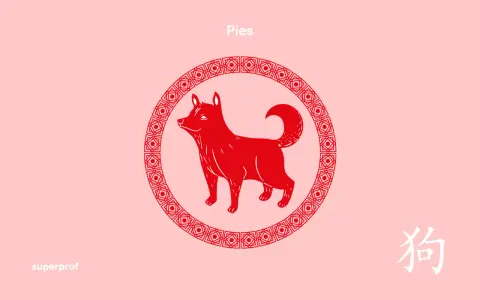 Czerwony pies w okręgu z chińskimi wzorami, symbol chińskiego znaku zodiaku 2006.