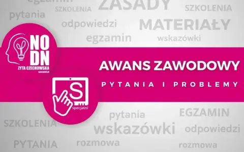 Grafika promuje awans zawodowy, oferując materiały, szkolenia i odpowiedzi na pytania.