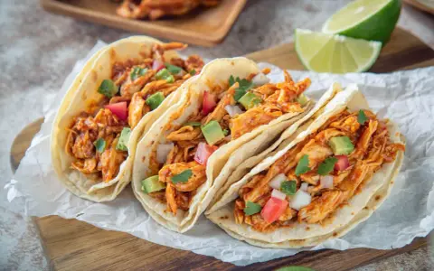 Drei saftige Hähnchen-Tacos mit Avocado, Tomaten und Koriander. Ein einfaches Tacos Rezept für den perfekten Genuss.