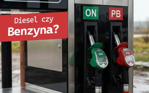 Dylemat: jakie paliwo do agregatu prądotwórczego? Dwa dystrybutory: ON (zielony) i PB (czerwony).