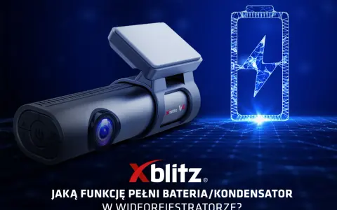 Wideorejestrator Xblitz V4 obok symbolu baterii. Dowiedz się, jaką funkcję pełni wymiana baterii w wideorejestratorze.