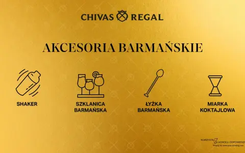 Ikony akcesoriów barmańskich: shaker, szklanice, łyżka barmańska, miarka.