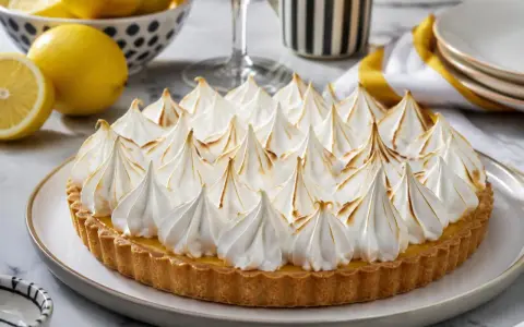 Tarte au citron généreusement garnie d'une meringue italienne meilleur du chef, dorée à la perfection.