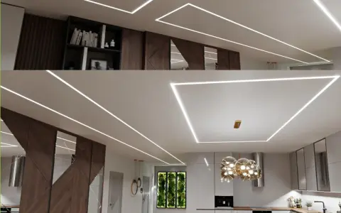 Nowoczesne wnętrze z taśmą LED na suficie. Zobacz, jak zamontować taśmę LED na suficie, by uzyskać efektowny design.