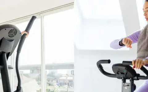A woman uses a cross trainer while another checks her watch on an exercise bike, showcasing two popular cardio options.