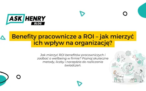 Grafika przedstawia blog Ask Henry, omawiający wpływ benefitów pracowniczych na organizację i ROI.