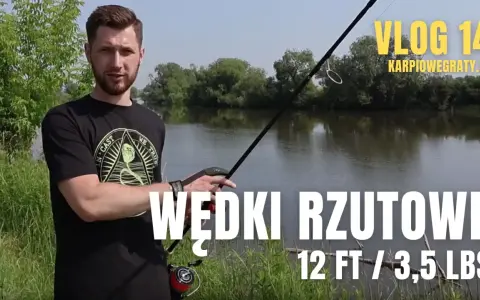 Wędkarz prezentuje jaka wędka karpiowa rzutowa 12 FT / 3,5 LBS nad wodą. Vlog 14.