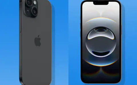 Zwei iPhones, eines von hinten mit Kameras, das andere von vorne mit Wallpaper.