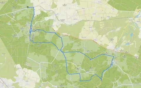 Trasa rowerowa Olsztyn: mapa z zaznaczonymi ścieżkami przez lasy i wsie.