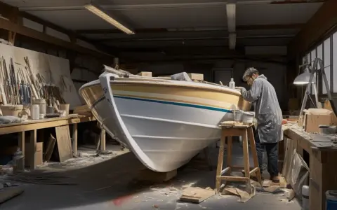Un artiste travaille sur la peinture d'un bateau en aluminium dans son atelier.