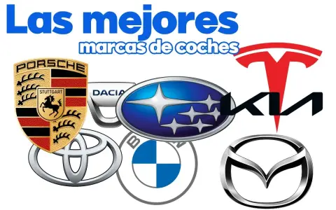 Logos de Porsche, Toyota, BMW, Subaru, Kia, Tesla y Mazda, representando la mejor marca de coches.