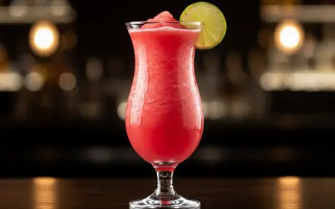 En frostig watermelon daiquiri med en limeklyfta, perfekt för en varm sommardag.
