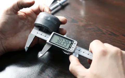Precyzyjne pomiary: jak mierzyć suwmiarką cyfrową element metalowy, odczyt 30.39 mm.