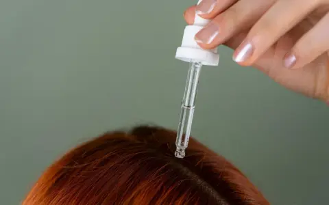 Dłoń z pipetką aplikuje serum na rudą skórę głowy. Idealne rozwiązanie, czym nawilżyć skórę głowy.