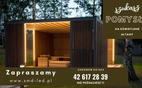 Nowoczesna altana z drewnianymi ścianami i oświetleniem LED. Szukasz pomysłu na oświetlenie altany? Zadzwoń!