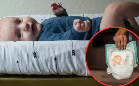 Niemowlę na przewijaku, obok pieluszka. Czas na zmianę pieluszki na większą?