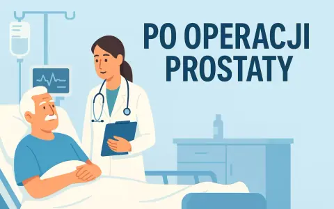 Lekarka rozmawia z pacjentem po laparoskopowym usunięciu prostaty. W tle kroplówka i monitor.