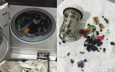 W filtrze pralki nie powinno być wody, gdy jest wyjęty. Zobacz, co się w nim zebrało!