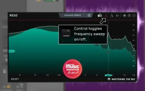 Interface d'un plugin audio montrant un graphique de réponse en fréquence. Le contrôle de la fonction hpf audio est activé.