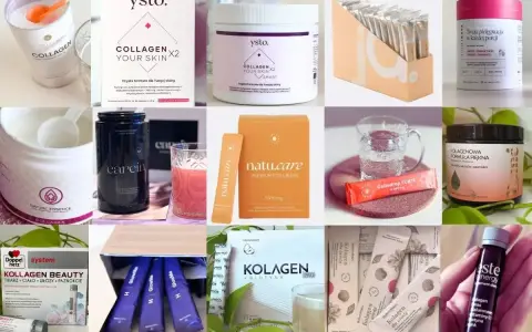 Różnorodne produkty z hydrolizowanym kolagenem: proszki, saszetki, shoty. Dla urody, skóry, włosów i paznokci.
