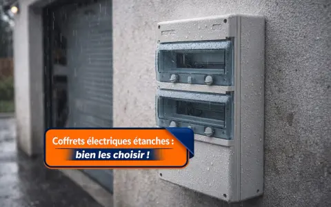 Coffret électrique étanche, norme IP 65, résistant à la pluie sur un mur extérieur.