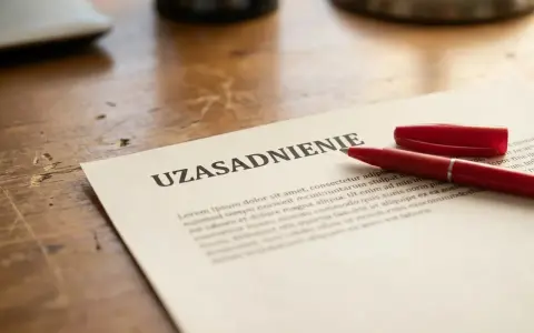 Czerwony długopis leży obok dokumentu z nagłówkiem "UZASADNIENIE". Może to być kluczowy dokument, który wymaga przemyślenia przed złożeniem wypowiedzenia.