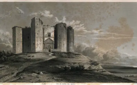 Castel del Monte, un luogo avvolto dalla leggenda, si erge maestoso su una collina. Le sue torri squadrate e l'architettura imponente evocano storie antiche.