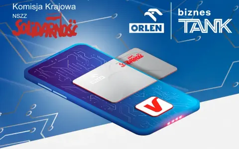 Smartfon z kartami Orlen i Solidarność, symbolizujący cyfrową rewolucję w ramach biznestank.