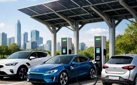 Stazione di ricarica per auto elettriche in Italia, con pannelli solari e auto moderne in carica.