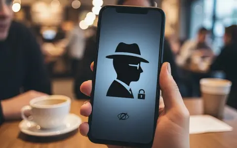 Telefon z ikoną szpiega i kłódką, symbolizującą tryb incognito na telefonie.