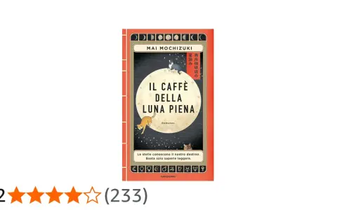 Copertina del libro "Il caffè della luna piena" con gatti e simboli astrologici.