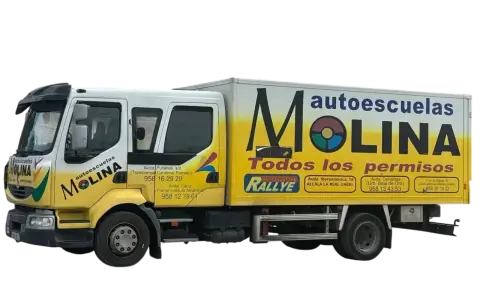 Camión de autoescuelas Molina, que es el c. de la formación vial. Ofrece todos los permisos.