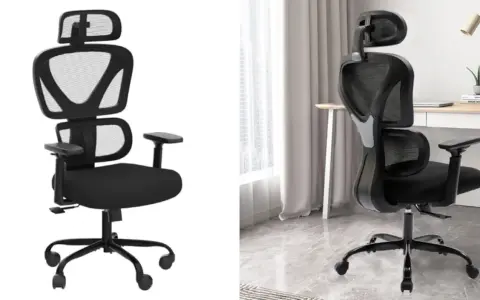 Silla ergonómica negra con malla transpirable, ideal para un taller mecánico o para largas jornadas de trabajo.
