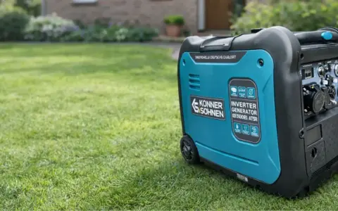 Generador inverter Konner & Sohnen en césped. Ideal para saber que generador necesito para una casa, portátil y eficiente.