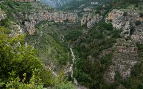 Impresionante cañón con paredes rocosas y vegetación exuberante, ideal para rutas senderismo La Rioja.