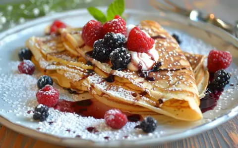 Délicieuses crêpes garnies de fruits rouges et de chantilly. Parfaites pour remplacer les œufs dans vos recettes de crêpes !