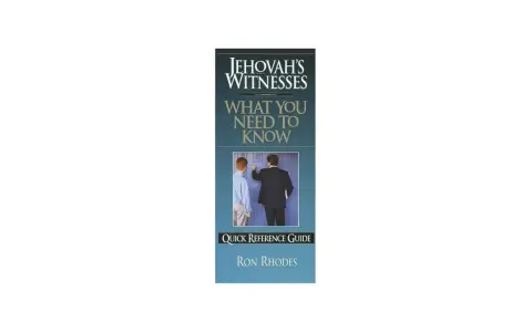 Book cover: Jehovah's Witnesses: What You Need to Know. A man in a suit knocks on a door, while a younger man waits.