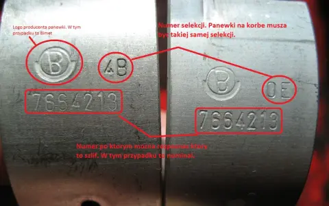 Panewki C-330 z oznaczeniami producenta (Bimet) i numerem selekcji. Różne selekcje wymagają dopasowania.