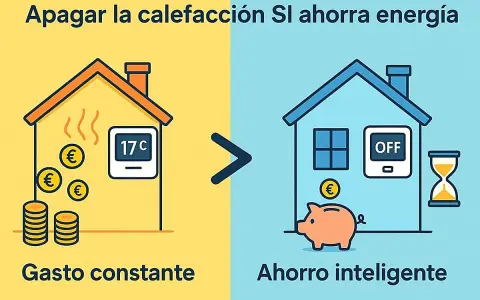 Apagar la calefacción es la calefaccion mas economica. Un hogar con termostato a 17°C y monedas vs. uno apagado con hucha y reloj de arena.