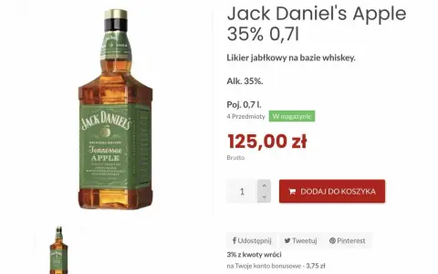 Butelka Jack Daniel's Apple. Z czym pić ten jabłkowy likier na bazie whiskey? Idealny do drinków z colą lub jako shot.