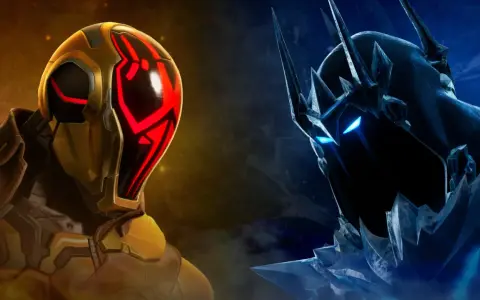 Dwóch wrogów z Fortnite, jeden w żółtym pancerzu z czerwonymi akcentami, drugi w lodowej zbroi z niebieskimi oczami. Gra ma już wiele lat, a jej bohaterowie wciąż walczą.