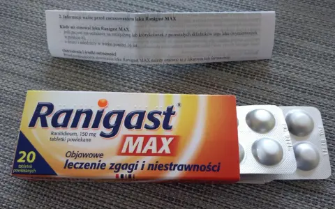 Opakowanie leku Ranigast MAX, 20 tabletek powlekanych, na zgagę i niestrawność. Czy lepszy ranigast czy polprazol?