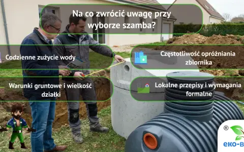 Wybór szamba dla 5-osobowej rodziny: codzienne zużycie wody, warunki gruntowe, częstotliwość opróżniania i przepisy.