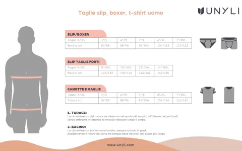 Guida alle taglie uomo: slip, boxer, canotte. Misura slip uomo e bacino per scegliere la taglia giusta.