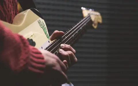 Dłonie grają na gitarze, ludowy instrument szarpany z rysunkiem kaktusa.
