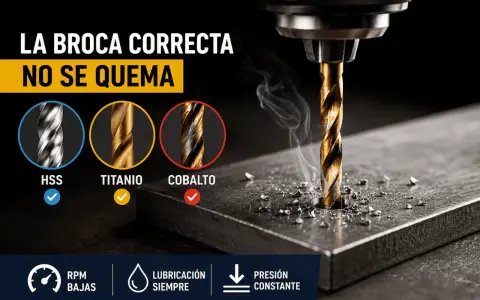 Broca HSS para que sirve: la broca correcta no se quema. Muestra brocas HSS, titanio y cobalto.
