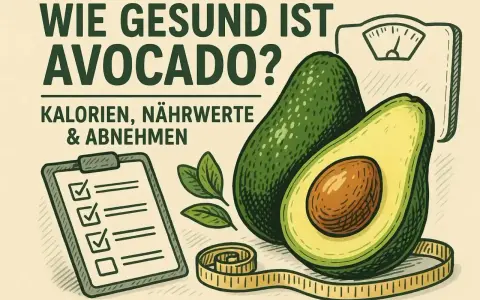 Wie gesund ist Avocado? Kalorien, Nährwerte & Abnehmen. Eine Waage, Maßband und Checkliste deuten auf die gesunde Ernährung mit Avocado hin.